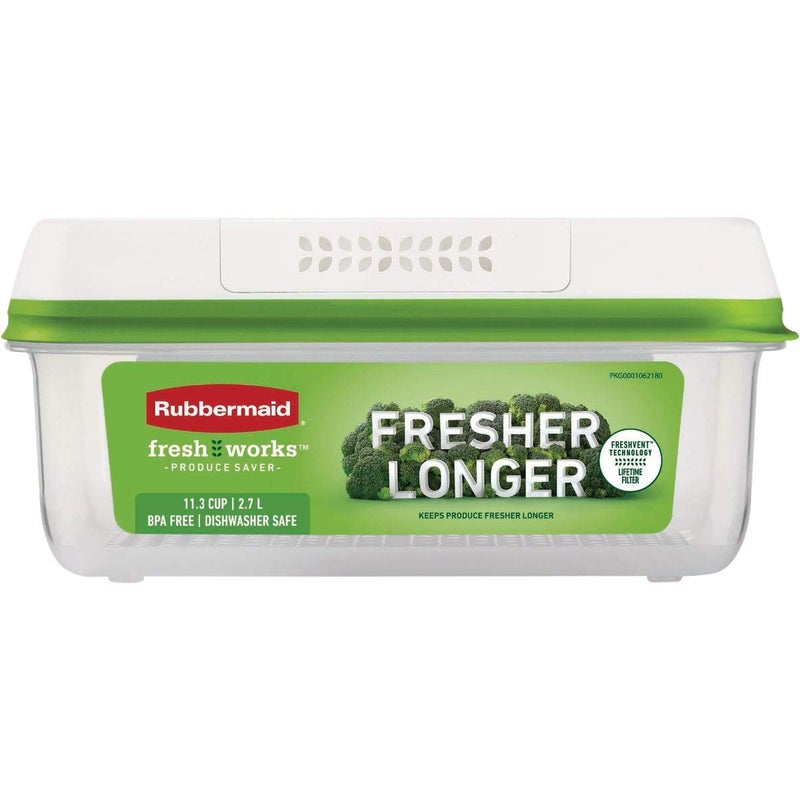 Rubbermaid FreshWorks Saver, Large Short Produce Storage Container, 11.3-Cup, Clear - Image 1